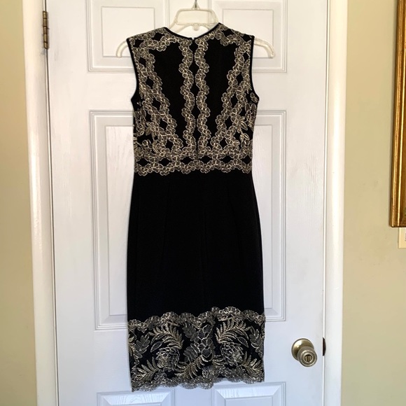 Tadashi Shoji Embroidered Cocktail Dress. 0. NWT. Black Gold Lace Bodice & Hem - Picture 2 of 15